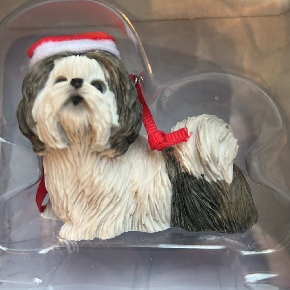 NIB Maltese Dog Christmas Ornament with Santa Hat